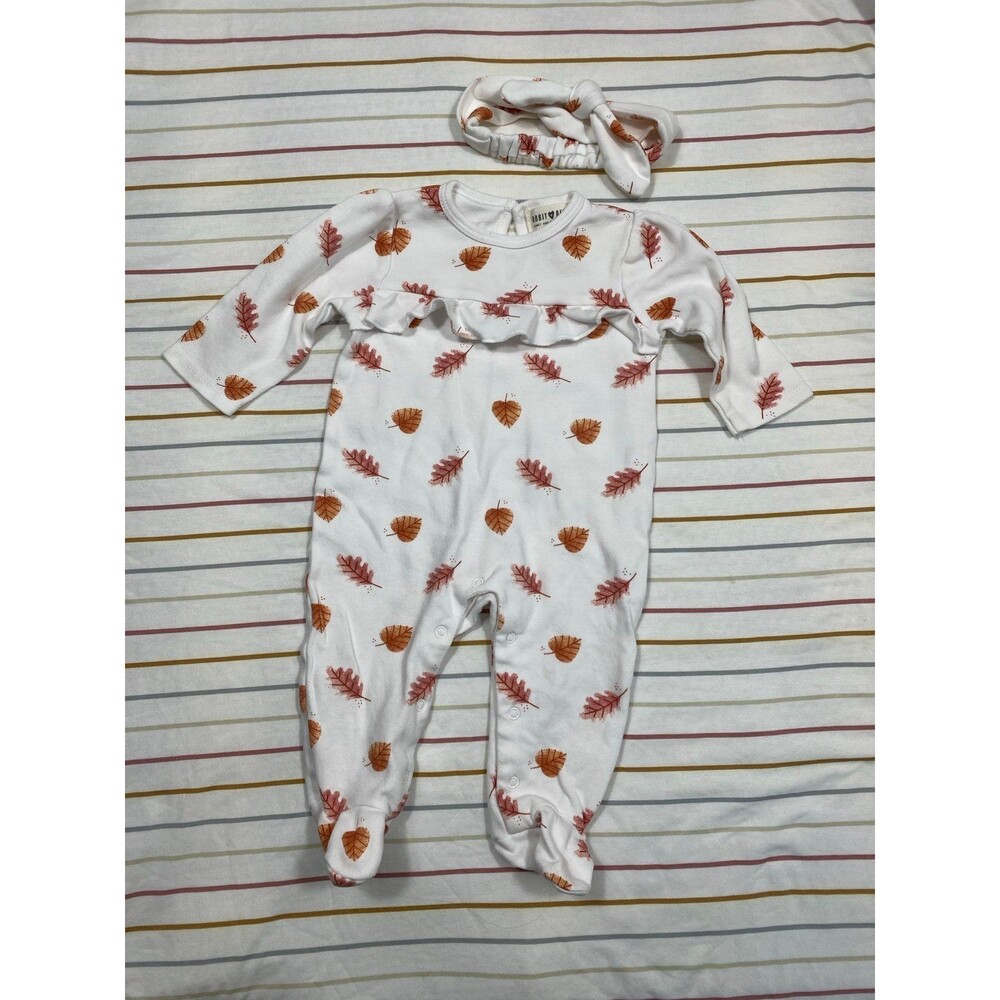 Rabbit Bear 3–6M Baby Girls Fall Leaf Footie & Headband Set – 100% Organic Cotto